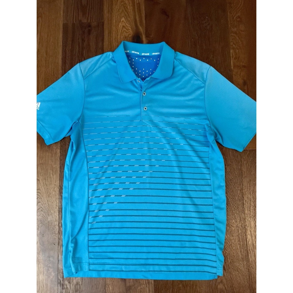 Adidas Climachill Men's Golf Polo Shirt Blue Striped Performance Short Sleeve